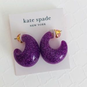 New Kate Spade Glitter Huggie Hoops In Lilac